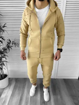 Trening barbati slim fit mustar Pantaloni + Hanorac K023 imagine