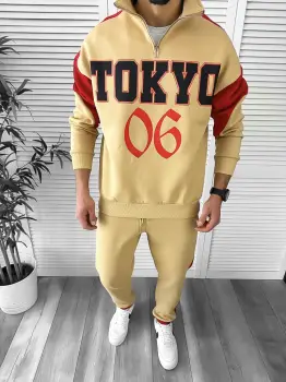 Trening barbati slim fit mustar Pantaloni + Hanorac K156 Z3 imagine