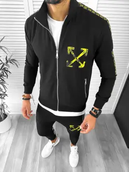 Trening barbati slim fit negru cu galben Pantaloni + Hanorac 12931 imagine