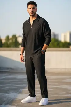 Trening barbati slim fit negru  Pantaloni + Bluza C300 31-3.2 imagine
