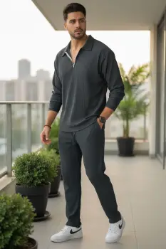 Trening barbati slim fit negru  Pantaloni + Bluza C300 imagine