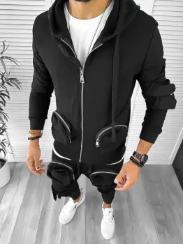 Trening barbati slim fit negru Pantaloni + Hanorac 12933 imagine