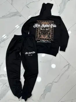 Trening barbati slim fit negru  Pantaloni + Hanorac  13350 imagine