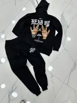 Trening barbati slim fit negru  Pantaloni + Hanorac  13352 imagine