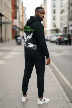 Trening barbati slim fit negru  Pantaloni + Hanorac  13370 imagine