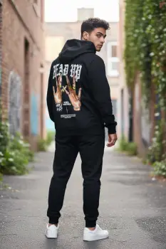 Trening barbati slim fit negru  Pantaloni + Hanorac  13390 imagine