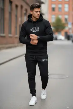 Trening barbati slim fit negru  Pantaloni + Hanorac  13410 39-2 imagine