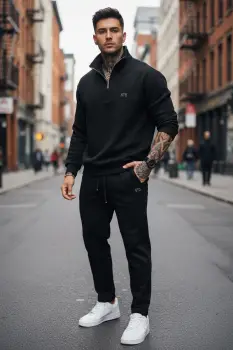 Trening barbati slim fit negru Pantaloni + Hanorac 2616 imagine