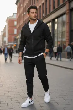 Trening barbati slim fit negru  Pantaloni + Hanorac 5031 imagine
