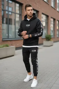 Trening barbati slim fit negru  Pantaloni + Hanorac 5041 imagine