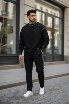 Trening barbati slim fit negru Pantaloni + Hanorac K008 imagine