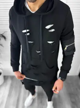 Trening barbati slim fit negru Pantaloni + Hanorac T12932 I8-3 imagine