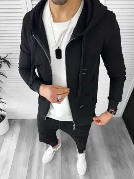 Trening barbati slim fit negru Pantaloni + Hanorac T12933 I11-1.2.3 imagine