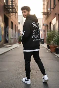 Trening barbati slim fit negru  Pantaloni + Hanorac  vatuit  RM57 imagine