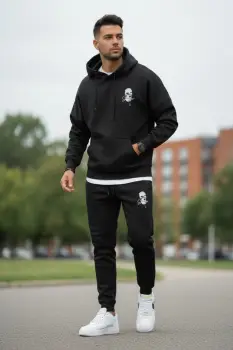 Trening barbati slim fit negru  Pantaloni + Hanorac  vatuit  RM58 imagine