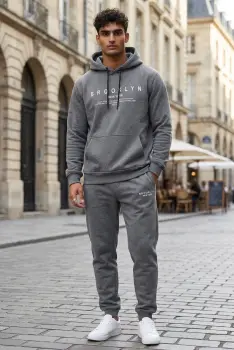 Trening barbati slim fit Pantaloni + Hanorac  gri  vatuit 13521 imagine
