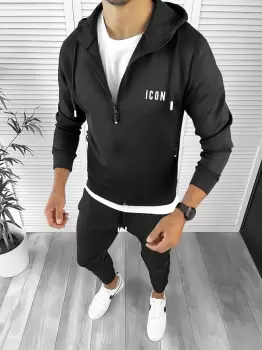 Trening barbati slim fit Pantaloni + Hanorac negru 12181 82-2.3 * imagine