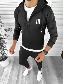 Trening barbati slim fit Pantaloni + Hanorac negru 12233 111-5 imagine
