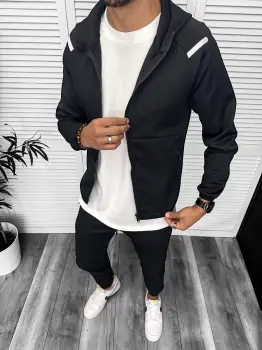 Trening barbati slim fit Pantaloni + Hanorac negru 13348 95-4 imagine