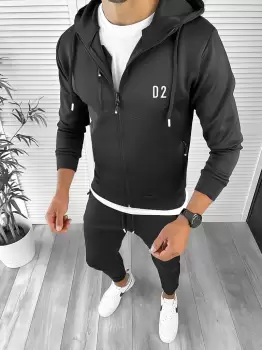 Trening barbati slim fit Pantaloni + Hanorac negru12234 54-1* imagine