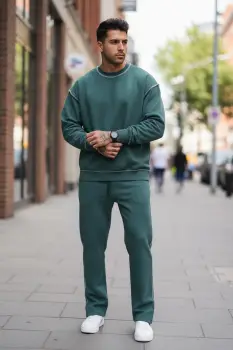 Trening barbati slim fit verde Pantaloni + Hanorac K008 imagine