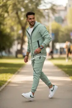 Trening barbati slim fit vernil   Pantaloni + Hanorac  vatuit   5057 78-2 imagine