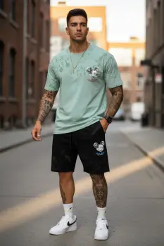 Trening barbati slim fit vernil Pantaloni + tricou 2120 imagine