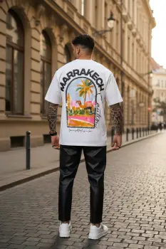 Tricou barbati alb cu imprimeu  oversize 1858 D3-1.3 imagine