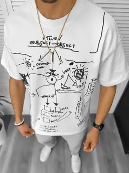 Tricou barbati alb  cu imprimeu  oversize Y181 22A-4.3 imagine