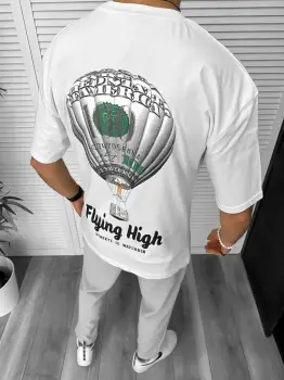 Tricou barbati alb  cu imprimeu pe spate  oversize 11813  D2-4.2 imagine