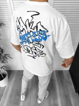 Tricou barbati alb  cu imprimeu pe spate  oversize 11814 22A-2.3 imagine