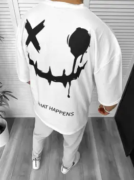 Tricou barbati alb  cu imprimeu pe spate  oversize 11815  D3-3.3 imagine