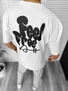Tricou barbati alb  cu imprimeu pe spate  oversize 11816 22A-4.2 imagine