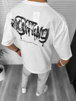 Tricou barbati alb  cu imprimeu pe spate  oversize 11818  O5-6.1 imagine