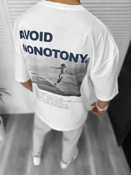 Tricou barbati alb  cu imprimeu pe spate  oversize 11819  O1-3.3 imagine