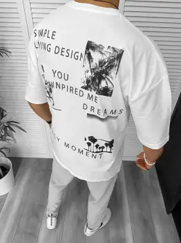 Tricou barbati alb  cu imprimeu pe spate  oversize 11822  P2-6.3 imagine