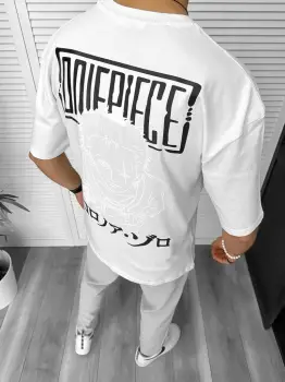 Tricou barbati alb  cu imprimeu pe spate  oversize 11823  P19-6.1 imagine