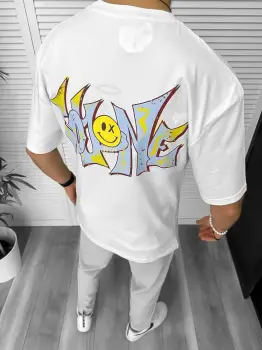 Tricou barbati alb  cu imprimeu pe spate  oversize 11824 N2-3.3 imagine