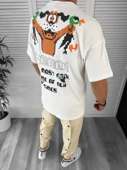 Tricou barbati alb cu imprimeu pe spate oversize Y043 O5-6.3 imagine