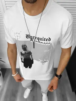 Tricou barbati alb  cu imprimeu  slim  Y205 imagine