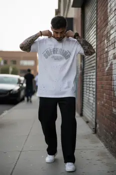 Tricou barbati  alb  oversize  premium Y188 imagine