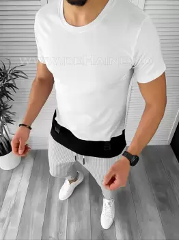 Tricou barbati alb slim fit B7813 P7-5.3 imagine