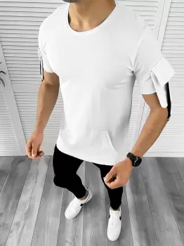 Tricou barbati alb slim fit B9346  imagine