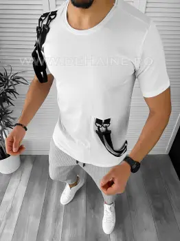 Tricou barbati alb slim fit cu defect DEF2655 imagine
