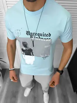 Tricou barbati albastru  cu imprimeu  slim  Y205 22A-4.2 imagine