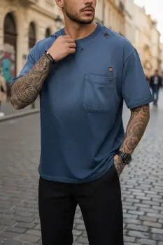 Tricou barbati  bleumarin degrade  oversize  premium Y003 imagine