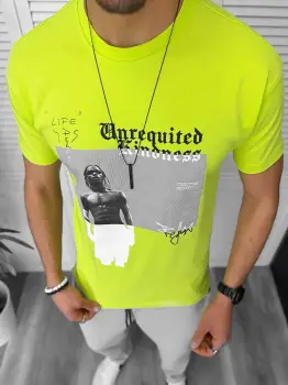 Tricou barbati galben neon  cu imprimeu  slim  Y205 22A-5.2 imagine