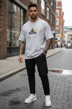 Tricou barbati gri cu imprimeu  oversize 2326  D3-2.1 imagine