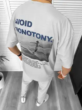 Tricou barbati gri  cu imprimeu pe spate  oversize 11819 O1-2.3 imagine
