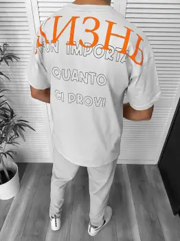 Tricou barbati gri  cu imprimeu pe spate  oversize Y029 24-4.3 imagine